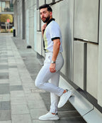 Fresh Mint Men White and  Green Zipper Polo
