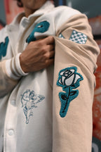 Evo Vintage Varsity: Off-White & Beige Unisex Varsity Jacket