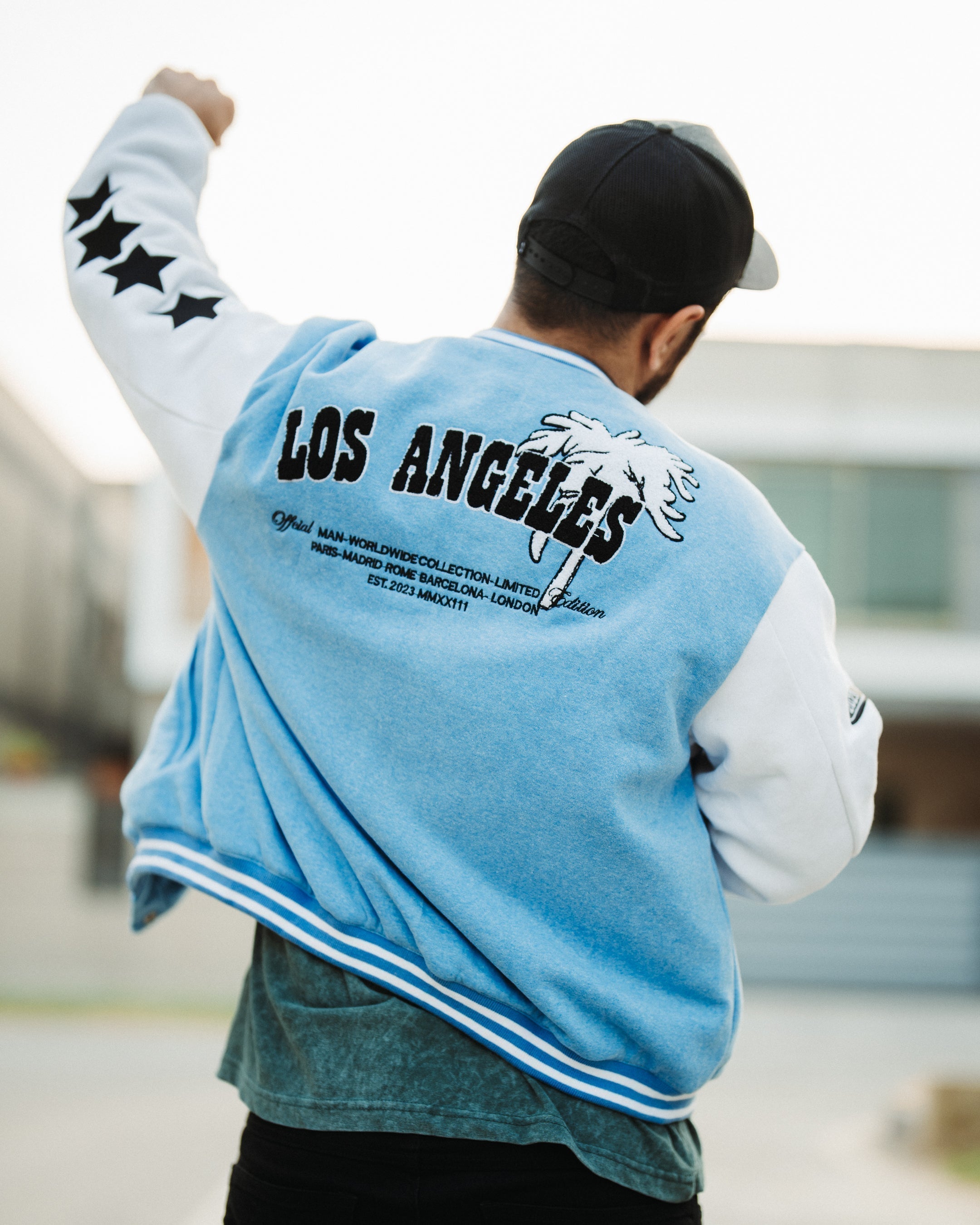 LA Sky Blue Letterman Jacket | Varsity Jackets | Evo Wardrobe | Unisex