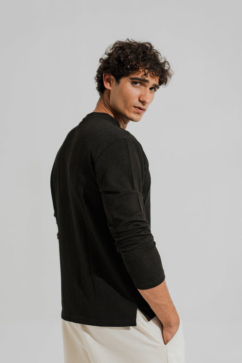 ND CITY™ Black Regular Fit Long Sleeves Textured Shirt