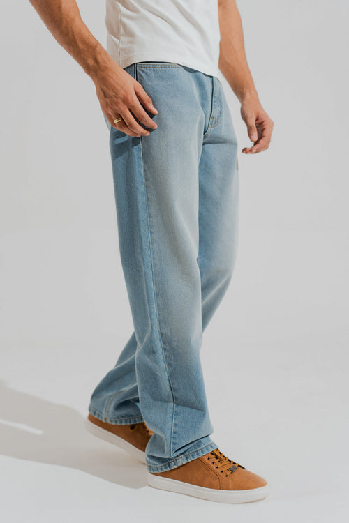 ND CITY™ Blue Mid Washed Straight Fit Denim Jeans