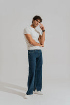 ND CITY™ Blue Mid Washed Wide Leg Slit Denim Jeans